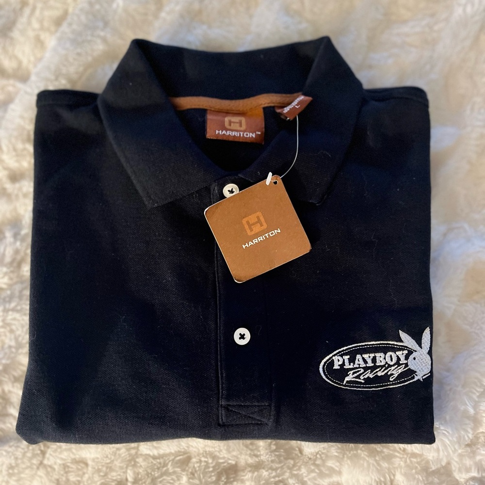 Playboy Racing Black Polo Shirt by Harriton